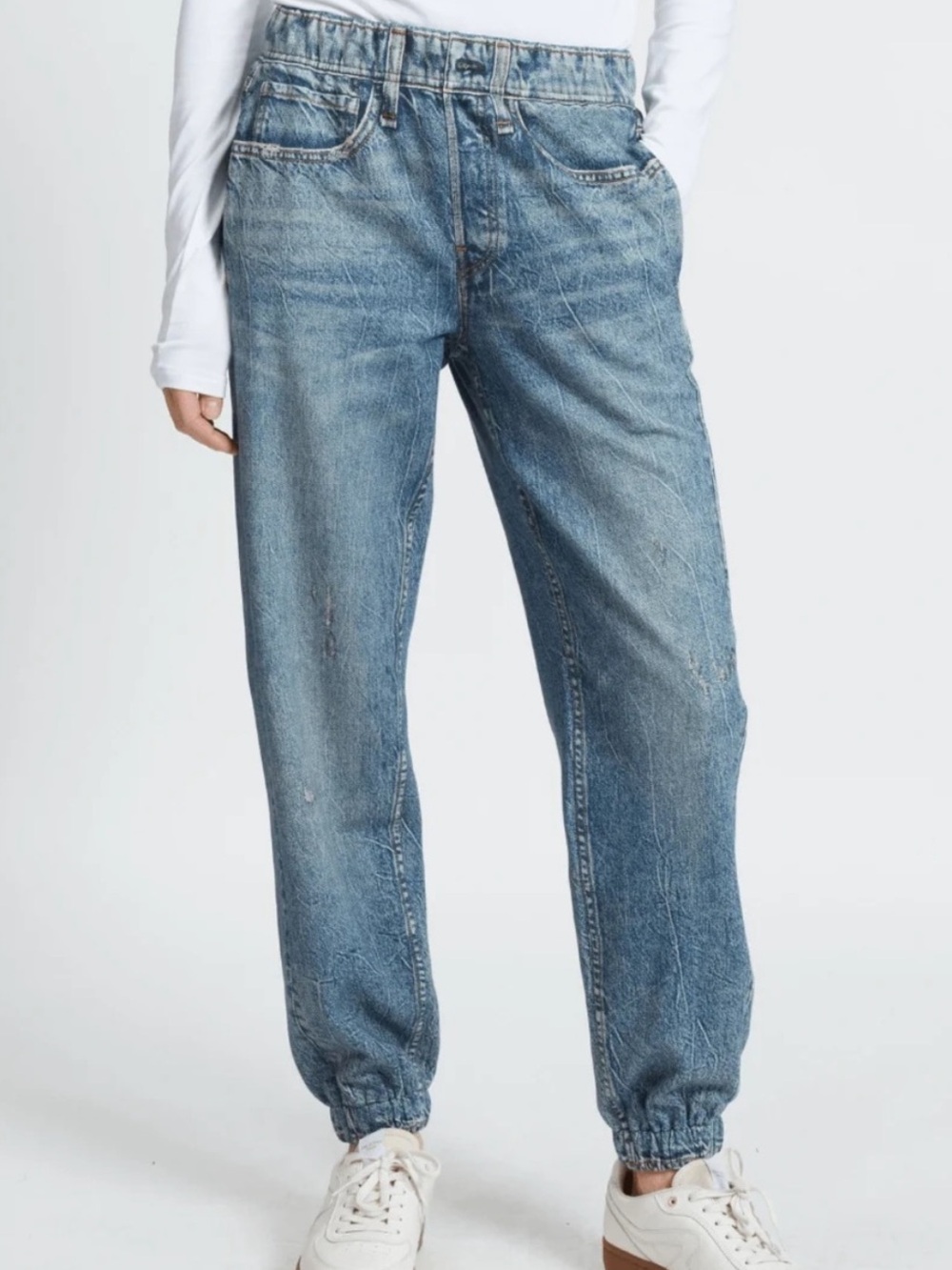 rag & bone Miramar Women's Relaxed Elastic-Waist Dark Blue Denim Jeans